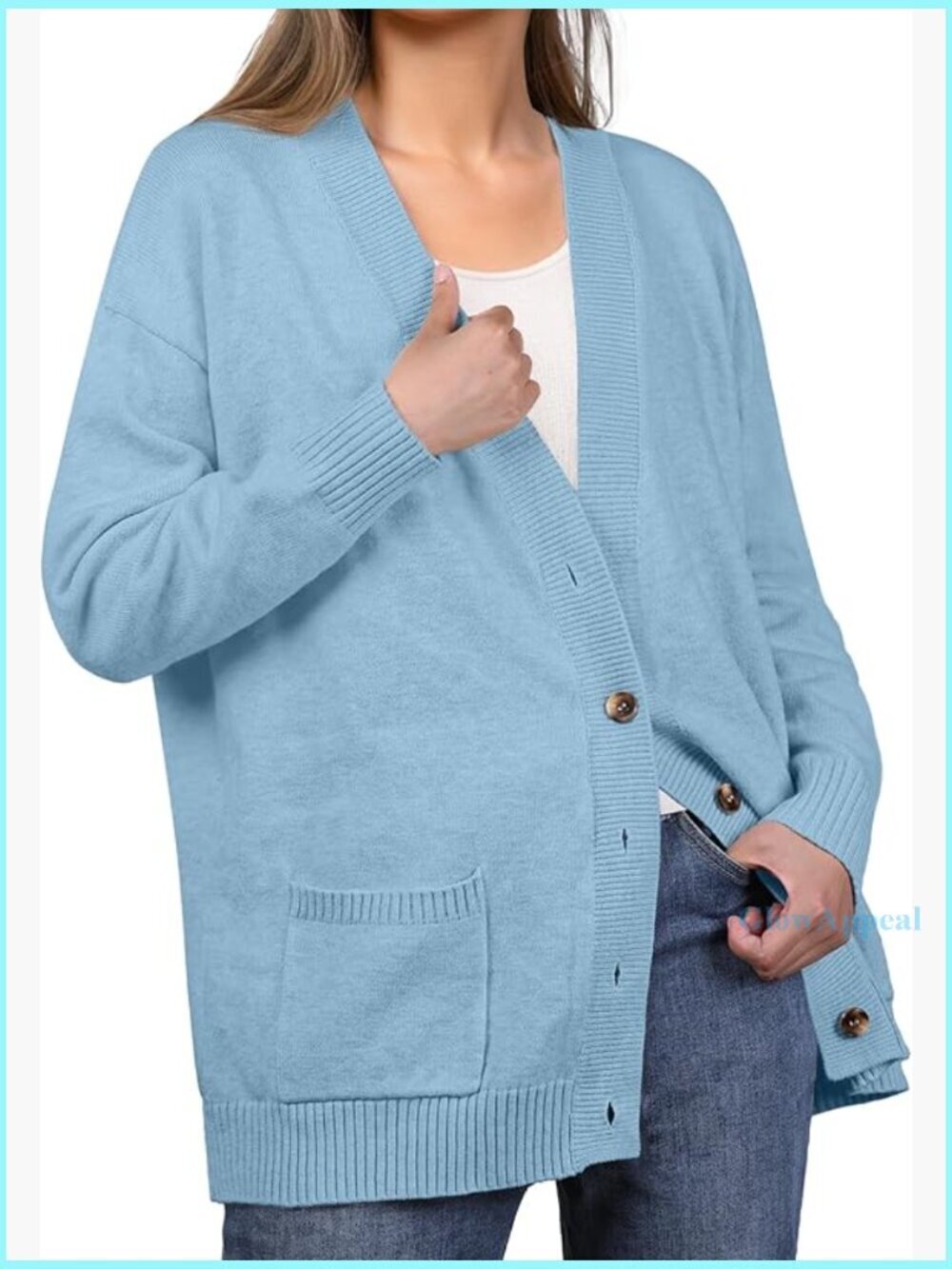 Oversized Open Front Cardigan Sweater with Pockets, V-Neck, Below Hip Length
